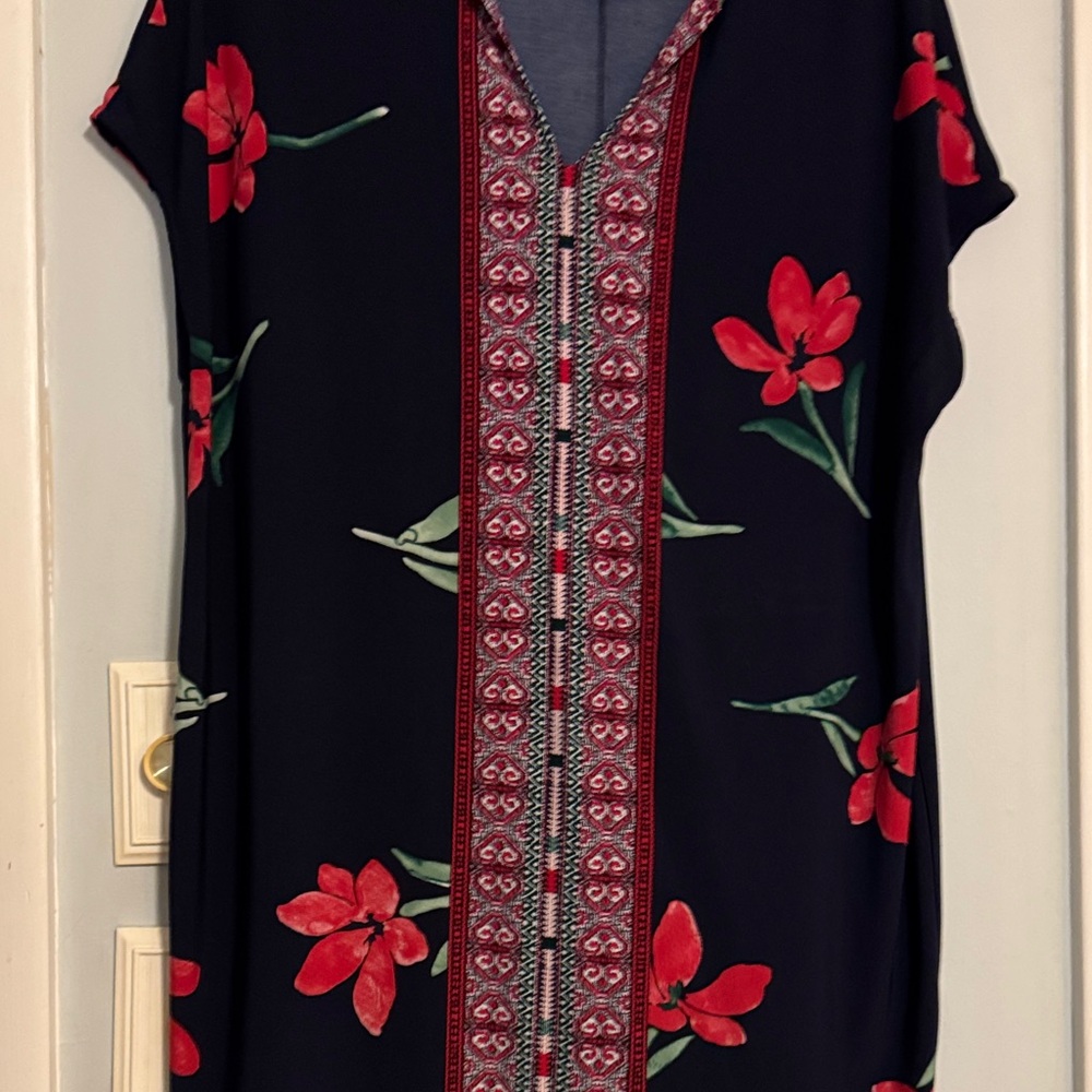 Chaps Black and Red Floral Midi Dress